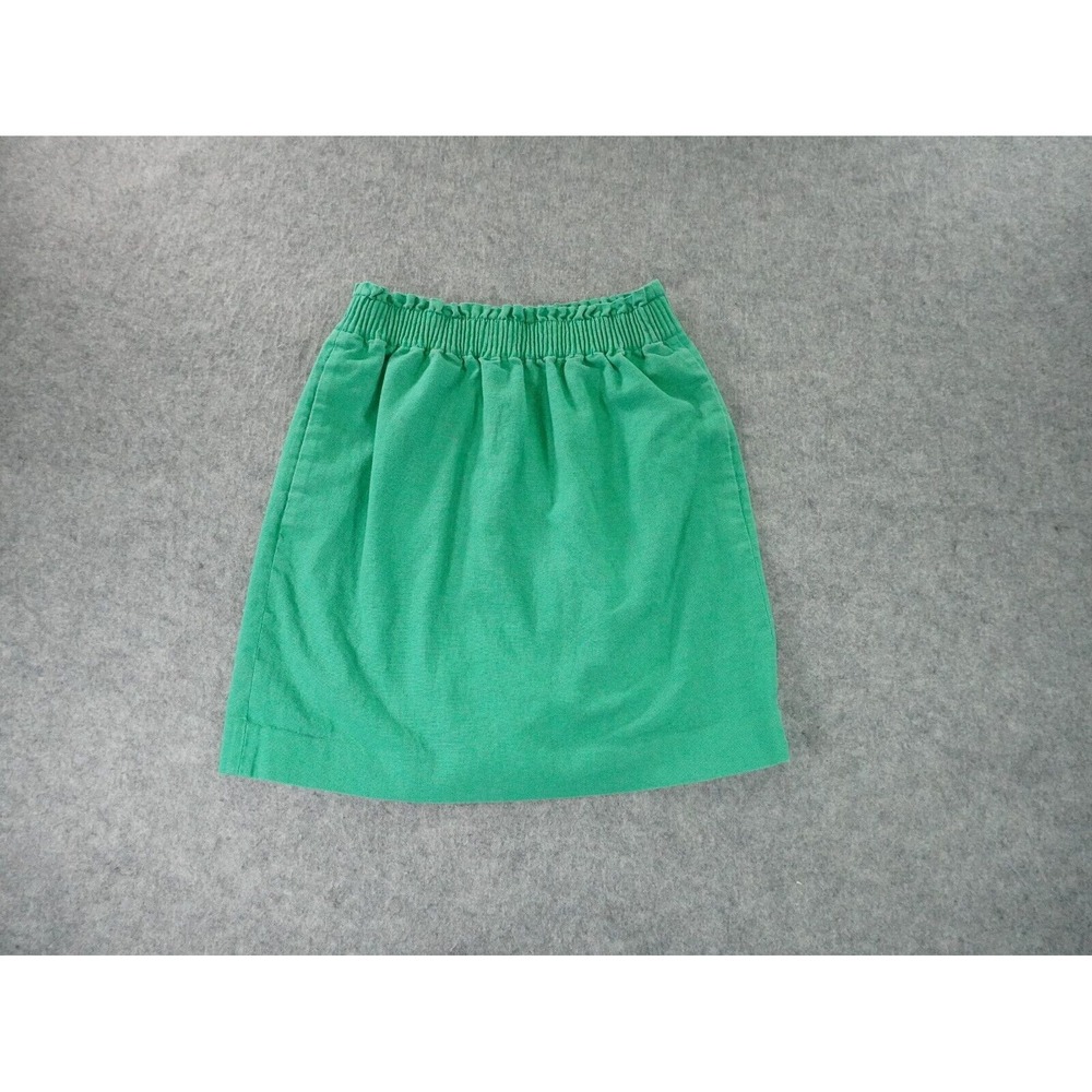 J Crew Skirt Womens‎ 00 Green Linen Blend Ruffle Elastic Waist